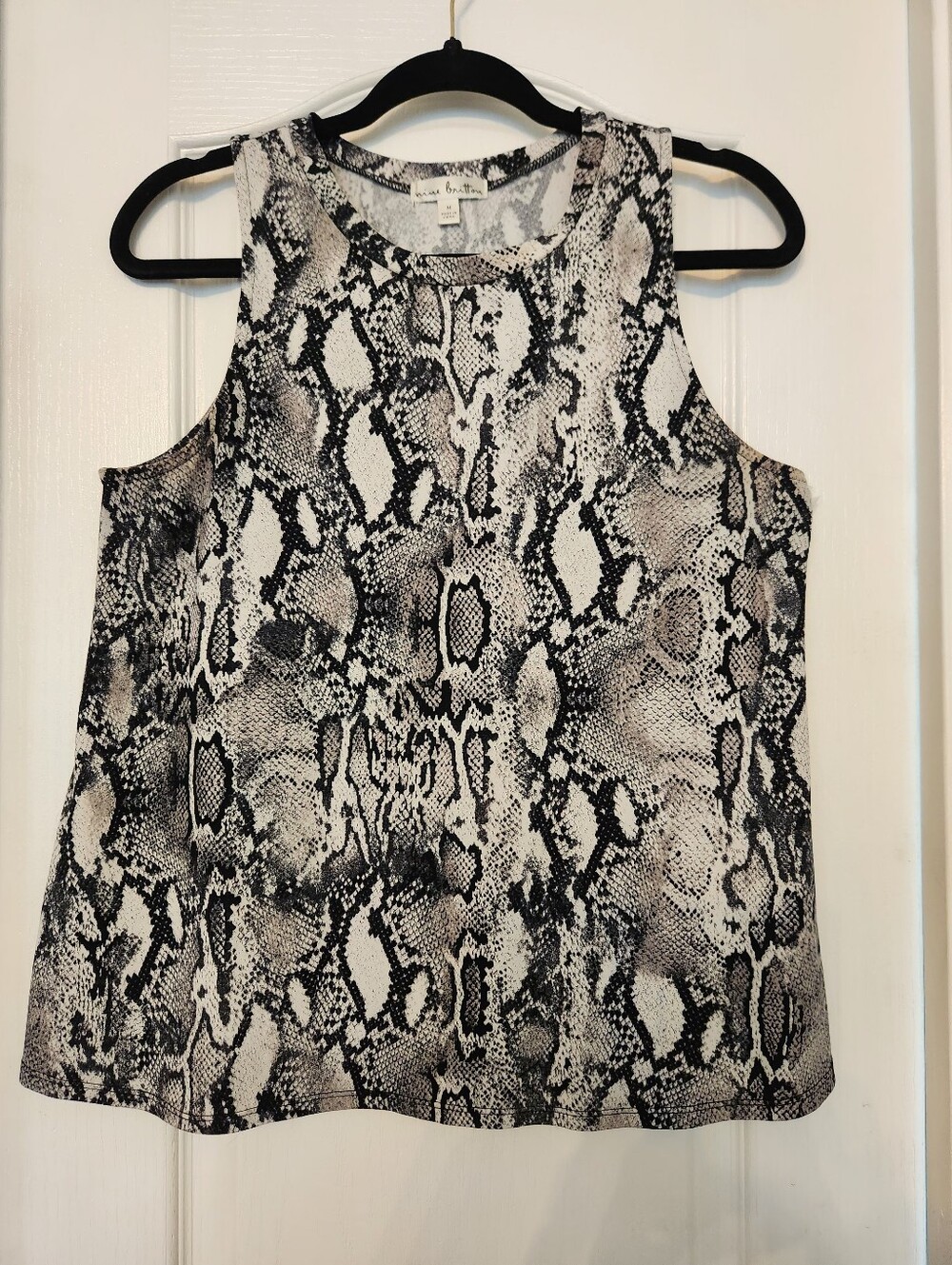 Nine Britton Natasha Crew Neck Black & White Snake-Print Tank Top Medium
